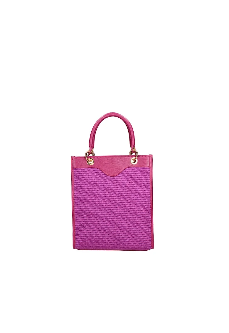 Geanta din piele si material textil cu maner, Violet deschis