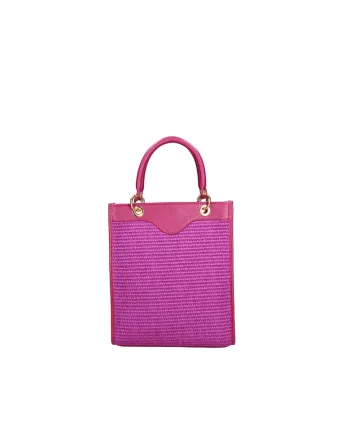 Geanta din piele si material textil cu maner, Violet deschis
