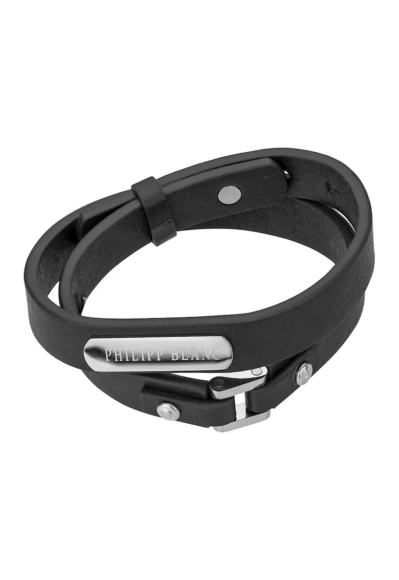 Bratara de piele cu model stratificat, Argintiu, Negru/Argintiu