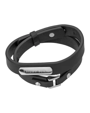 Bratara de piele cu model stratificat, Argintiu, Negru/Argintiu