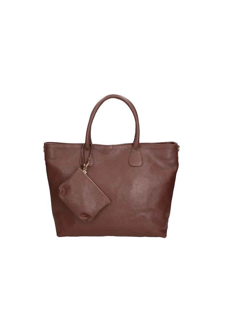 Geanta tote de piele cu etui detasabil, Maro inchis