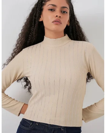 Bluza dama,  Bluza BDART cu dungi, maneca lunga, Maro, Jerseu,