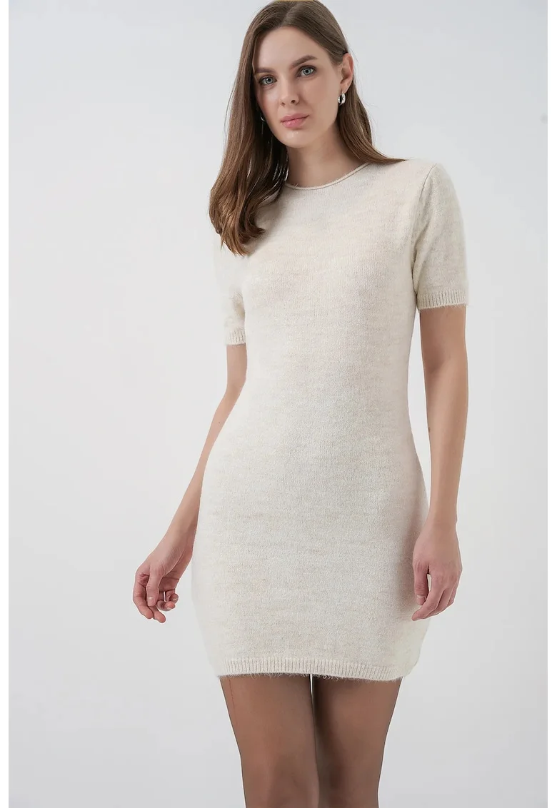 Rochie Mini,  tricotata, crem, material tricot,