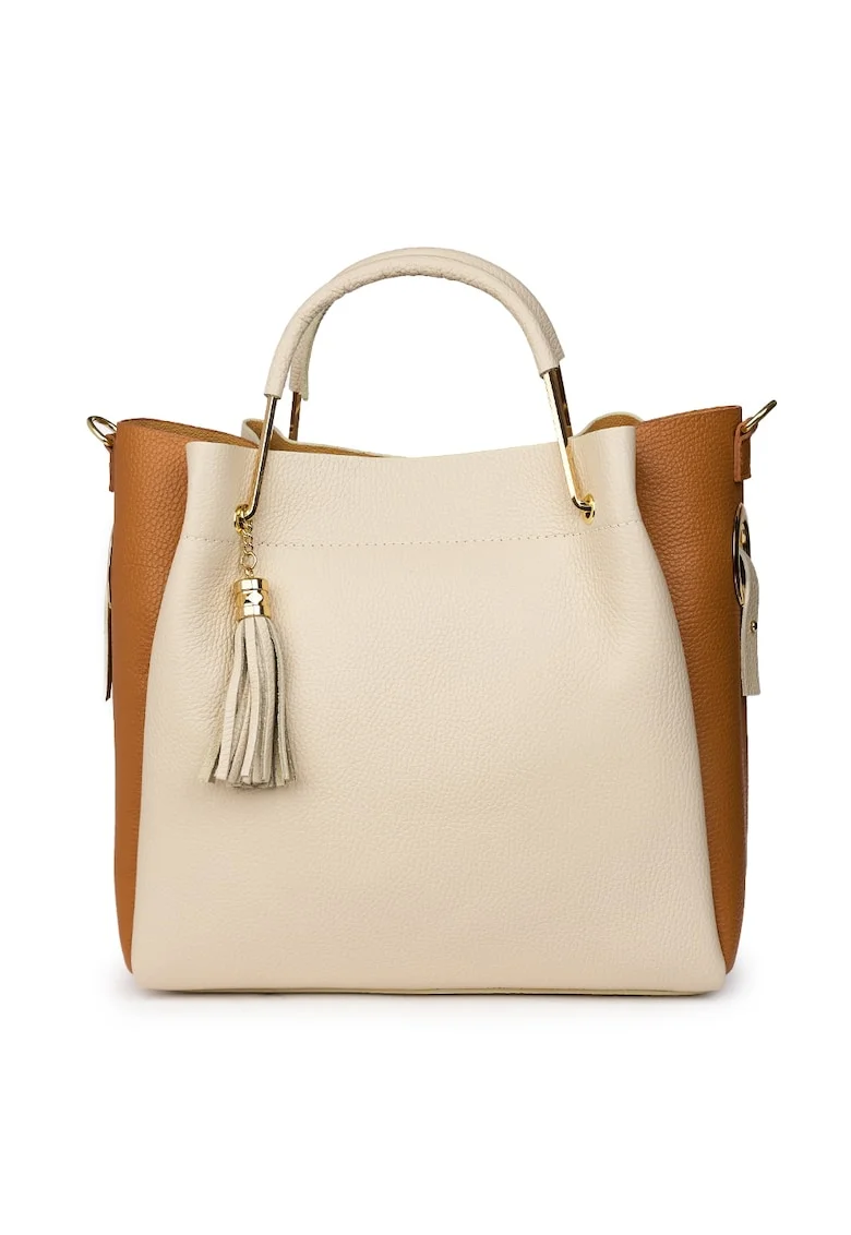 Geanta dama din piele naturala Fabiana crem/coniac, 32x32cm