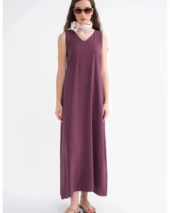 Rochie Maxi,  fara maneci, guler in V, rosu, textil