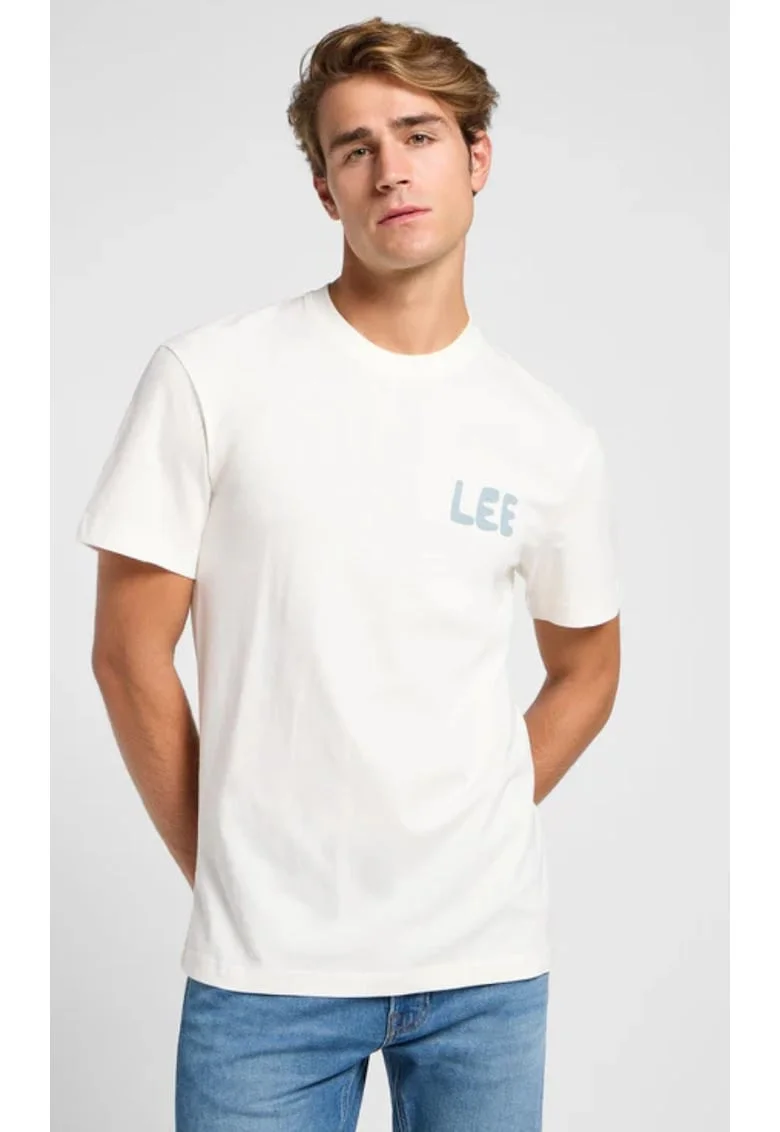 Tricou barbati,  supradimensionat, imprimeu, alb, bumbac