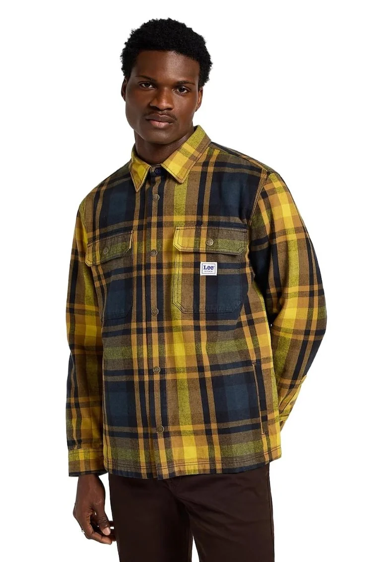Camasa  model carouri, bumbac, Negru/Galben