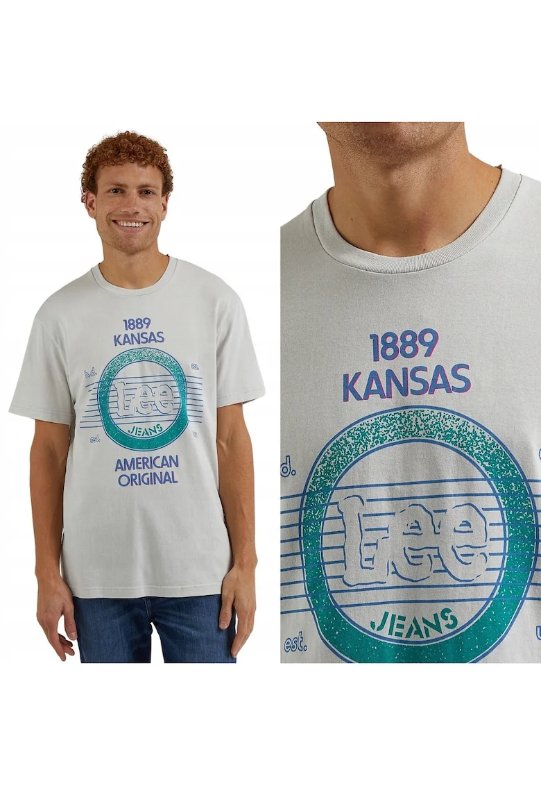 Tricou barbati  anii '80, gri cetos, bumbac, imprimeu multicolor