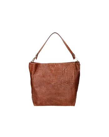 Geanta hobo de piele cu model piele de reptila, Maro