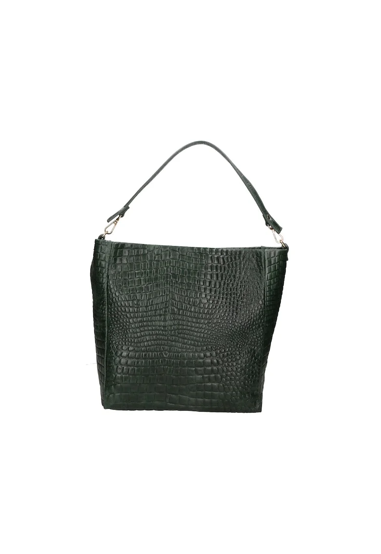 Geanta hobo de piele cu model piele de reptila, Verde