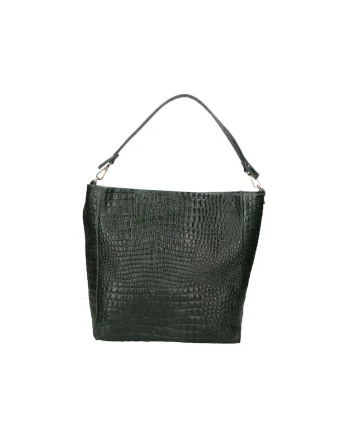 Geanta hobo de piele cu model piele de reptila, Verde