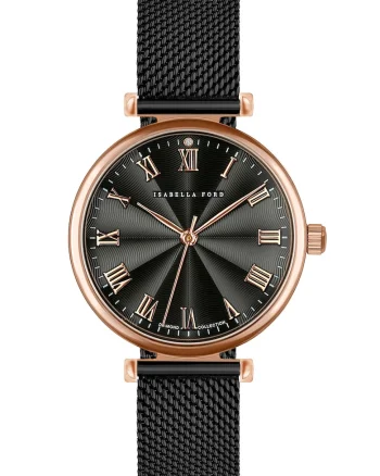 Ceas analog cu un diamant Louise, Auriu rose/Negru