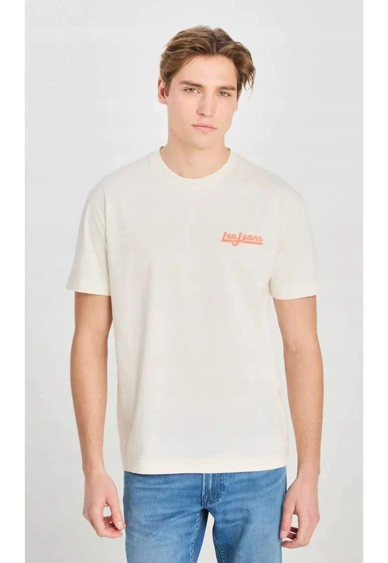 Tricou barbati,  ecru, bumbac, imprimeu, croiala supradimensionata
