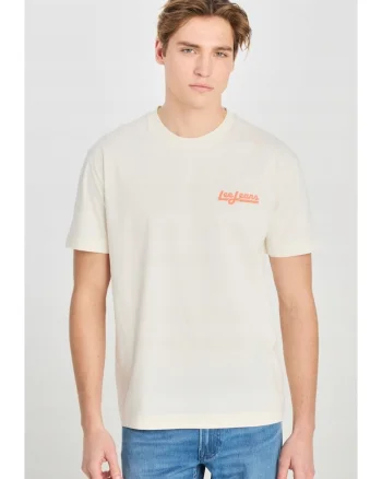 Tricou barbati,  ecru, bumbac, imprimeu, croiala supradimensionata
