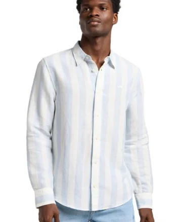 Camasa barbati,  PATCH SHIRT, dungi, albastru, bumbac, maneca scurta,