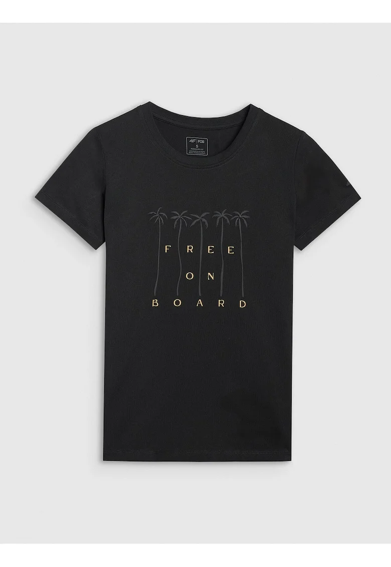 Tricou Femei  Negru Bumbac Imprimeu Hawaiian, Sportstyle, Negru