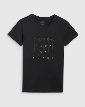 Tricou Femei  Negru Bumbac Imprimeu Hawaiian, Sportstyle, Negru