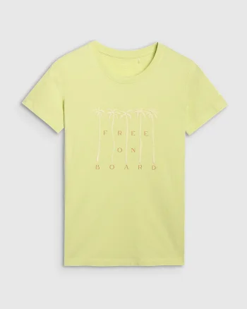 Tricou  Galben Pal, Imprimeu Hawaiian, Bumbac, Galben pal