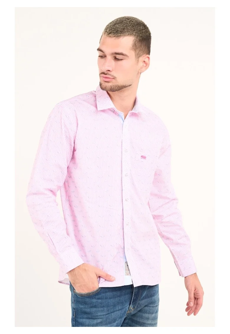 - Camasa barbat cu maneca lunga si model ( Material: Bumbac, ASH ROSE, Roz