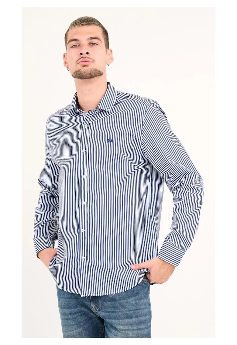 - Camasa barbat cu maneca lunga si dungi ( DARK BLUE, Material: Bumbac, Albastru
