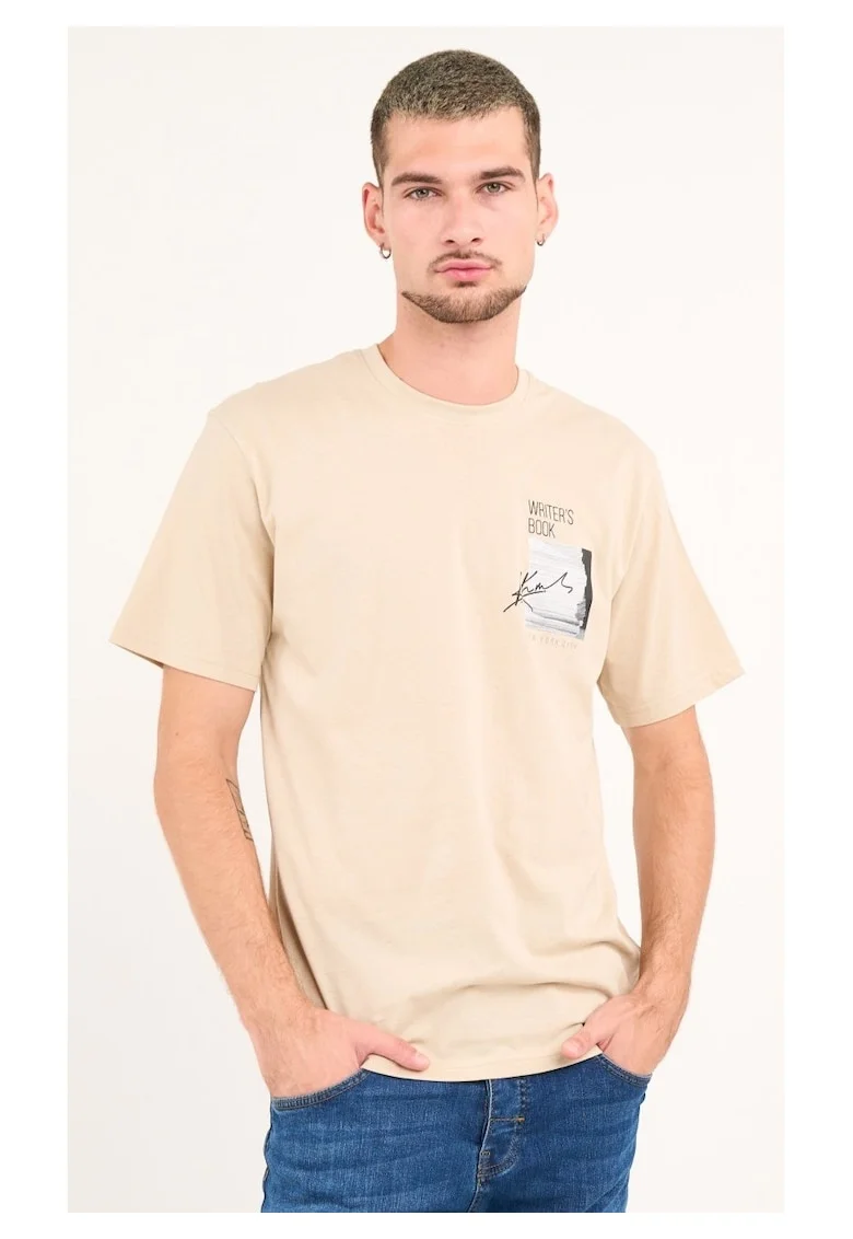 Kenvelo - Tricou barbat cu maneca scurta si imprimeu ( CEMENT, Material: Bumbac, Bej