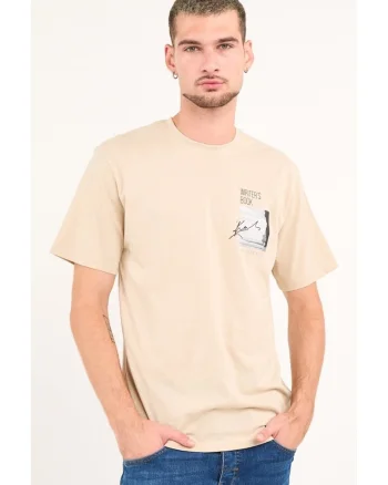 Kenvelo - Tricou barbat cu maneca scurta si imprimeu ( CEMENT, Material: Bumbac, Bej