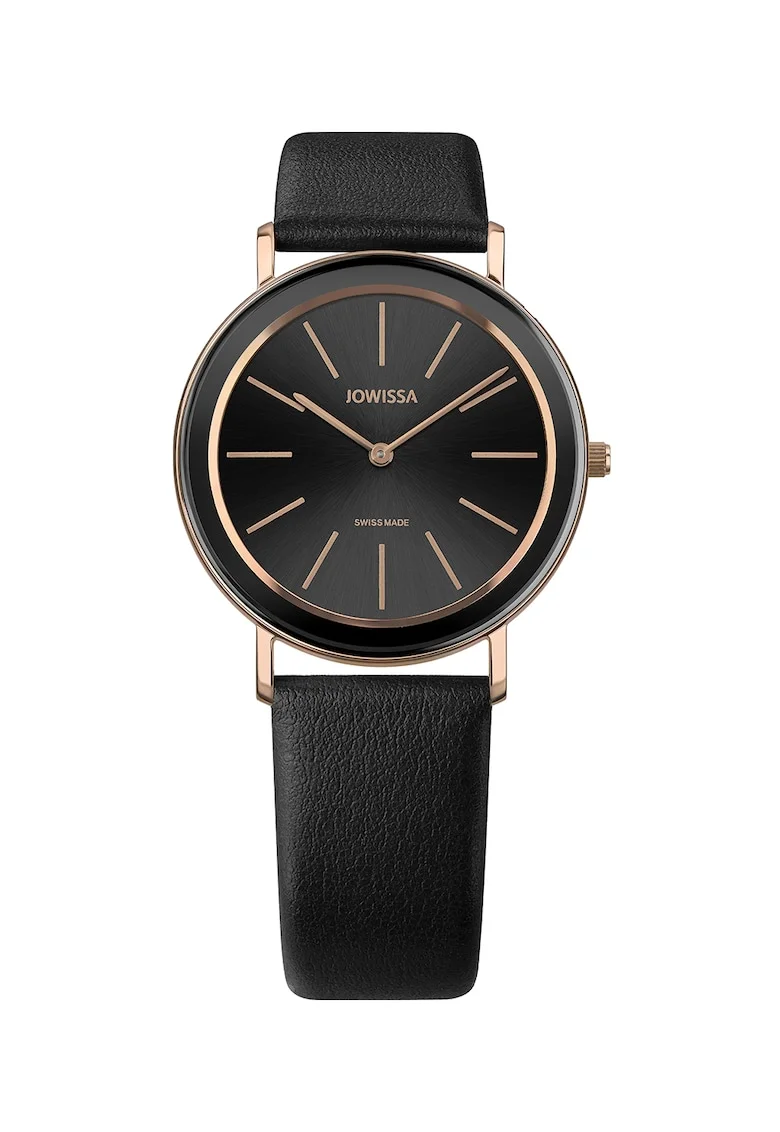 Ceas analog cu o curea de piele, Auriu rose/Negru