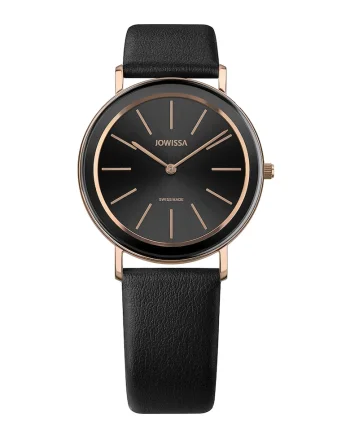 Ceas analog cu o curea de piele, Auriu rose/Negru