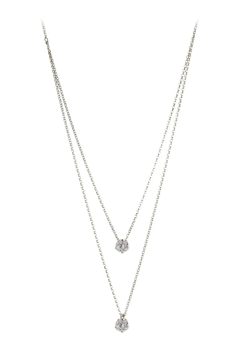 Colier dublu de argint veritabil 925 decorat cu zirconia, Argintiu