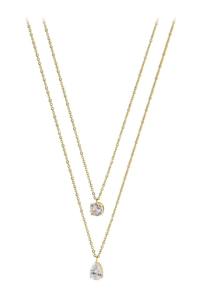 Colier cu sirag dublu, placat cu aur de 18K, cu zirconia, Auriu