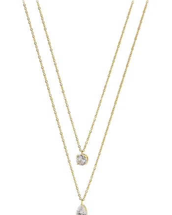 Colier cu sirag dublu, placat cu aur de 18K, cu zirconia, Auriu