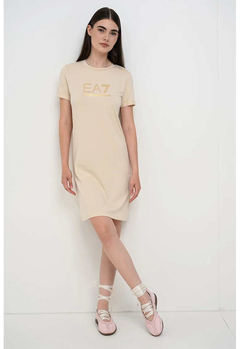 Rochie-tricou din amestec de modal cu logo, Bej deschis