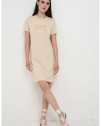 Rochie-tricou din amestec de modal cu logo, Bej deschis
