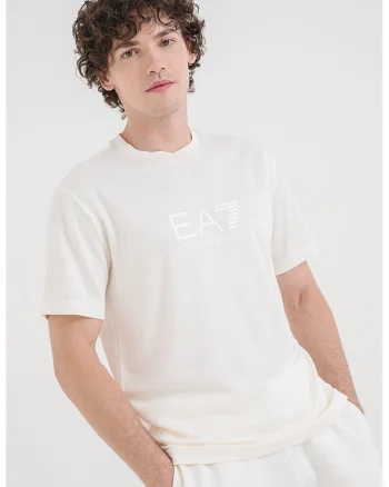 Tricou din amestec de modal cu aplicatie logo, Alb fildes