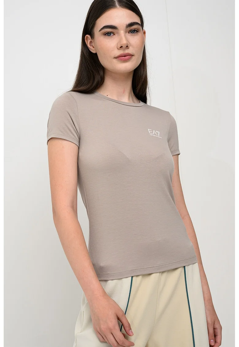 Tricou slim fit cu imprimeu logo, Masliniu deschis