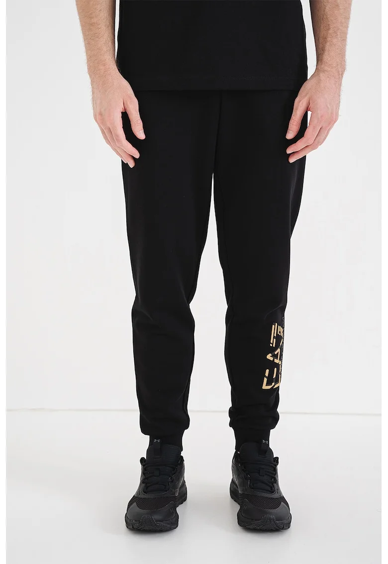 Pantaloni de trening cu imprimeu logo, Negru