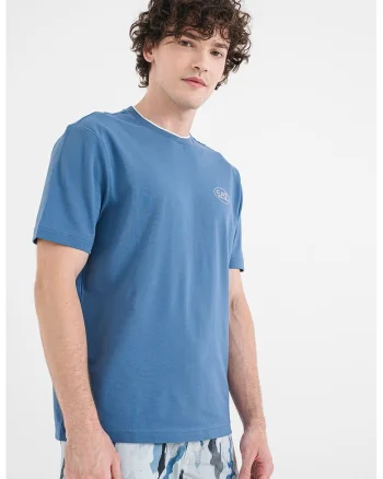 Tricou din bumbac cu decolteu la baza gatului, Albastru stins