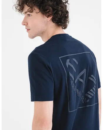 Tricou cu decolteu la baza gatului si imprimeu logo discret, Albastru ultramarin