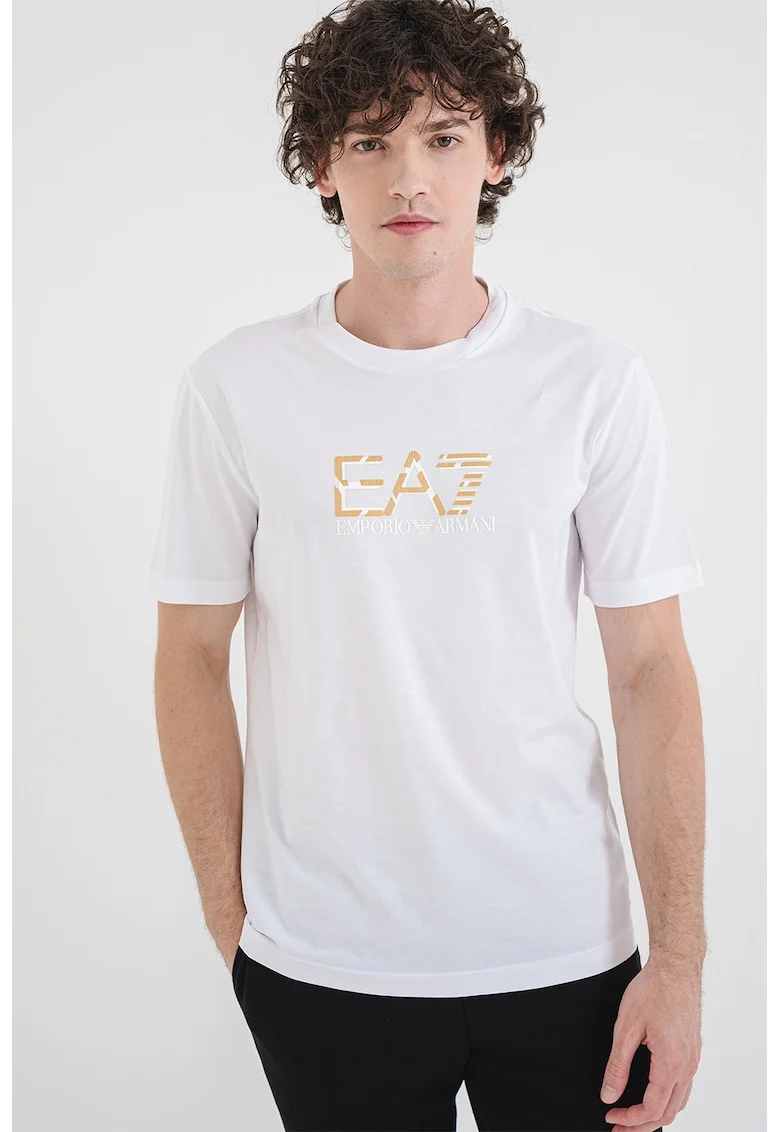 Tricou din bumbac cu imprimeu logo, Alb optic