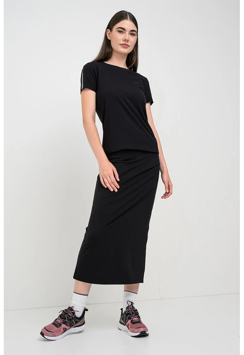 Tricou din bumbac cu decolteu la baza gatului, Negru