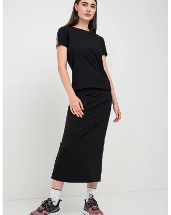 Tricou din bumbac cu decolteu la baza gatului, Negru