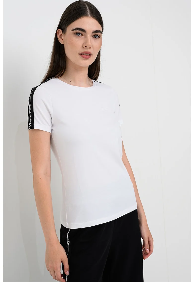 Tricou din bumbac cu decolteu la baza gatului, Alb optic