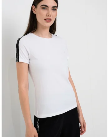 Tricou din bumbac cu decolteu la baza gatului, Alb optic