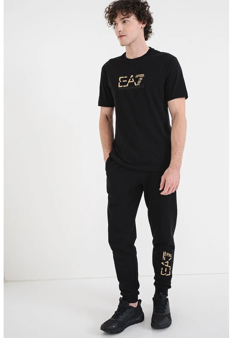 Tricou din bumbac cu imprimeu logo, Negru