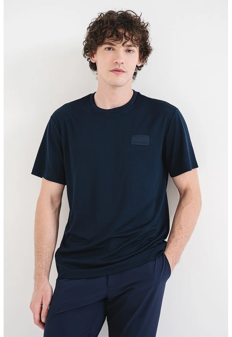Tricou din amestec de modal cu aplicatie logo discreta, Albastru ultramarin