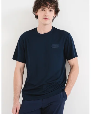Tricou din amestec de modal cu aplicatie logo discreta, Albastru ultramarin