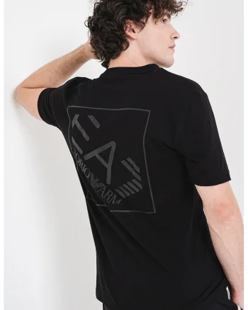 Tricou cu decolteu la baza gatului si imprimeu logo discret, Negru