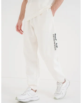 Pantaloni de trening relaxed fit cu imprimeu logo lateral, Alb murdar