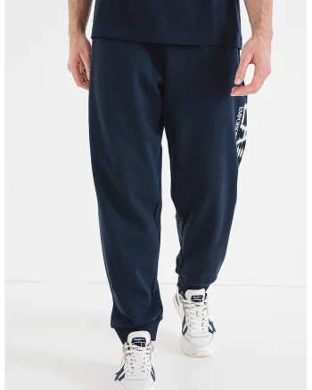 Pantaloni de trening relaxed fit cu imprimeu logo lateral, Albastru inchis