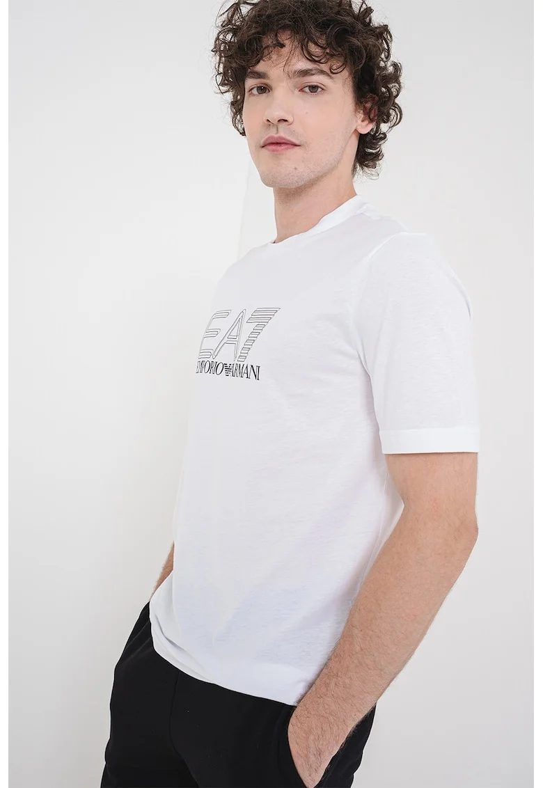 Tricou regular fit din bumbac cu imprimeu logo, Alb optic